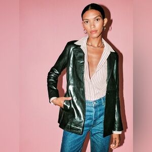 Reformation x Veda Bowery Leather Blazer in Black Size Medium M